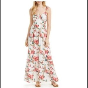 Roxy Women's White Hibiscus Floral Strappy Sleeve Dress